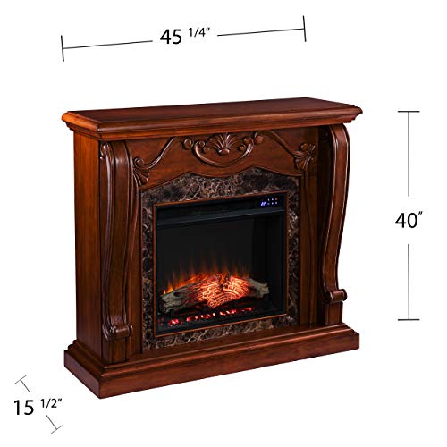 SEI Furniture Cardona Carved Wood & Faux Marble Electric Fireplace, New Walnut SEI Furniture