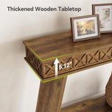 LITTLE TREE 70.87" Long Farmhouse Console Table, 2-Tier Shelf Narrow Accent Entryway Sofa Table for Living Room, Behind Couch, Hallway - Brown LITTLE TREE