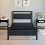BOFENG Twin Bed Frame with Wood Headboard,Metal Single Platform Bed Frame Twin Size No Box Spring Needed,Heavy Duty Metal Slats Support,Noise Free,Single Bed Base,Easy Assembly,Black BOFENG