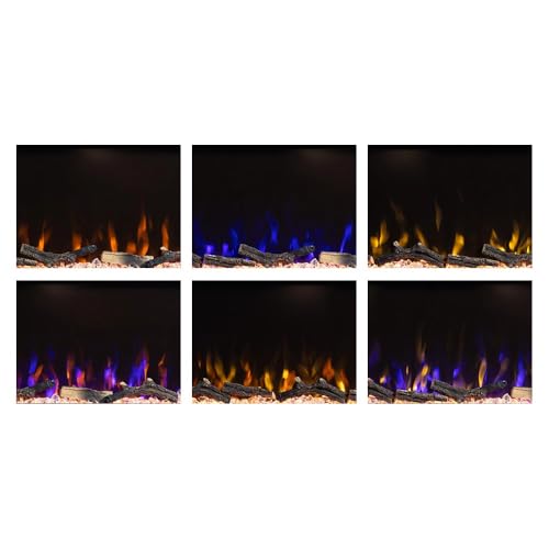 Modern Ember Wyman Linear Grey Stone Mantel Package with 50" Smart Electric Fireplace Heater Insert | Alexa/WiFi Enabled | Multi-Flame Colors & Brightness Modern Ember