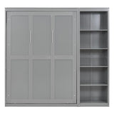 Harper & Bright Designs Gray Full Size Murphy Bed with Storage Shelves, Wood Cabinet Full Platform Beds with Flexible Slats Support, Foldable Wall Bed Frame for Home Office Studio Harper & Bright Designs