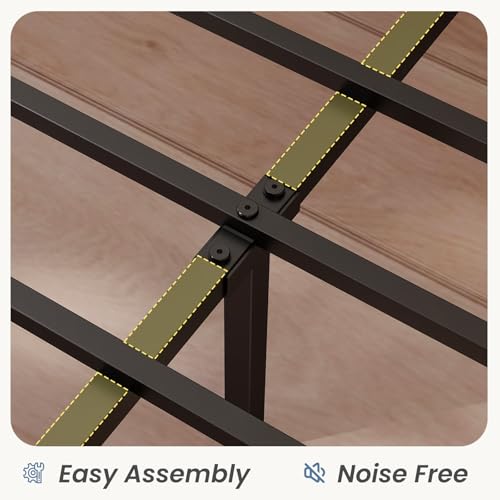 DUMOS Queen Bed Frame with Headboard, Storage Headboard with USB Charging Station, Durable Squeak-Free Frame, Simple No-Tool Assembly,Works with Queen Mattress No Box Spring Needed DUMOS