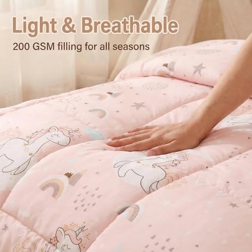 JSD Pink Unicorn Toddler Bedding Set, 4 Piece Bed-in-a-Bag Toddler Microfiber Comforter Sheet Set, All Season Machine Washable JSD