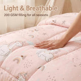 JSD Pink Unicorn Toddler Bedding Set, 4 Piece Bed-in-a-Bag Toddler Microfiber Comforter Sheet Set, All Season Machine Washable JSD