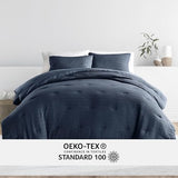 Merit Linens Waffle Textured 3 Piece Comforter Set All Season Down-Alternative Ultra Soft Bedding - Full/Queen Navy Merit Linens