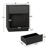 Fluted Nightstands Set of 2, Modern Bedside Table with Drawer and Storage Shelf, Wood End Table Mid Century Night Stands for Bedroom Living Room Sofa Couch Office (Black) INNOD