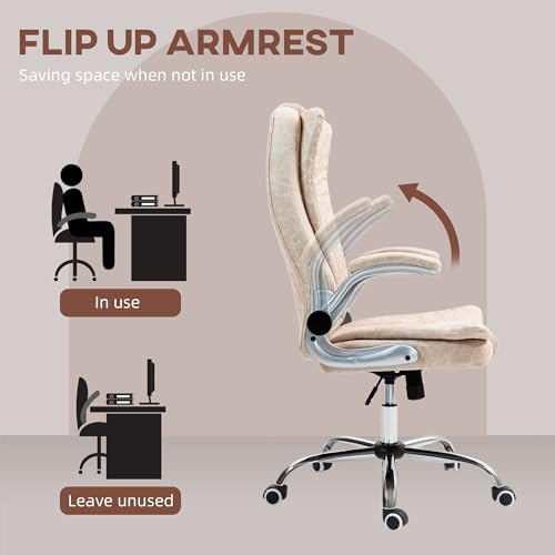 HOMCOM Executive Office Chair with Padded Flip-up Arms, Microfiber High Back Desk Chair, Swivel Computer Chair with Adjustable Height and Tilt Function, Cream White HOMCOM