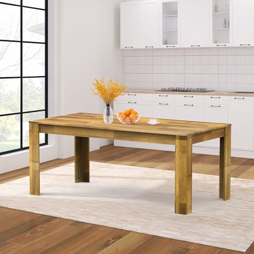 STHOUYN 71" 6ft Kitchen Dining Room Table for 6 8, Large Farmhouse Dinner Table, Wood Rectangular Long Table for Big Family, Waterproof & Scratch Resistant, Conference Table (Brown) STHOUYN