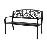 50" Outdoor Metal Welcome Bench, Garden Bench with Slatted Seat, Patio Bench for Park, Porch, Yard, Entryway, Black Generic