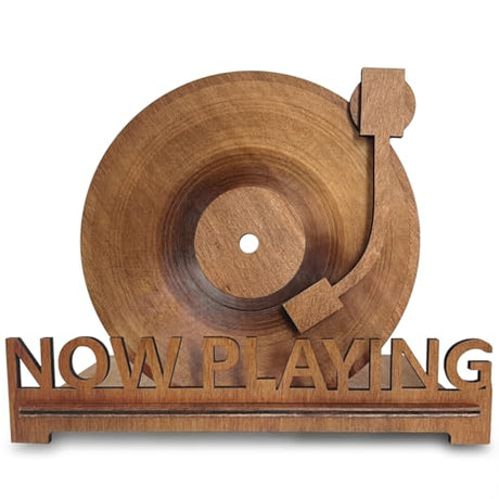 Now Playing Vinyl Record Holder for Record Player Stand | 3D Laser Rustic Vintage Now Spinning Vinyl Record Storage Stand Display | Wooden Sleeves for Music Albums Heather & Willow