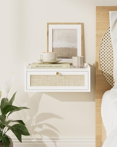 AEPOALUA Floating Nightstand,Wall Mounted Night Stand with Drawer,Small Floating Shelves,Floating Wood Bedside Table for Bedroom、Living Room、Bathroom(No Assembly) AEPOALUA