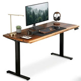 Walnut Standing Desk - W60 × D27 Solid Wood Live Edge Adjustable Height Sit Stand Desk - Stable Dual Motor Frame with Memory Presets, Quick Assembly - Stand Up Home Office Table by MWS Studio Modern Wood Style