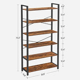 VASAGLE Industrial 6-Tier Bookshelf with Steel Frame - Rustic Brown and Black, Ample Storage for Home or Office VASAGLE