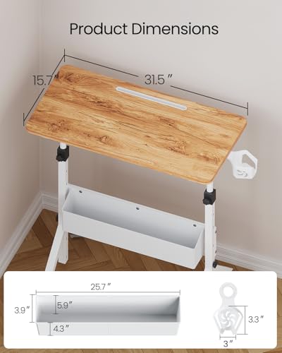 ErGear Mobile Standing Desk with Wheels, Adjustable Height 28.3″ to 46.3″, Rolling Laptop Cart with Cup Holder, Storage Basket, Computer & Pen Slot, Home Office Stand Up Desk, Light Vintage Brown ErGear