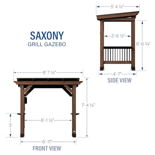 Backyard Discovery Saxony Wooden Grill Gazebo, Insulated Steel Roof, Cook Station, Barbeque, Patio, Deck, Withstand Wind and Snow, Corrosion Backyard Discovery