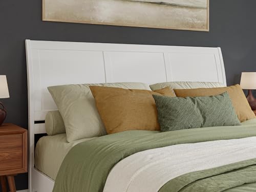 Valencia King Solid Wood Low Profile Sleigh Bed with Charging Station - White AFI