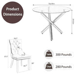 HAIZAO 5 Pieces Gold Round Glass Dining Table Set, Modern Luxury Circle Kitchen Set for 4, 36'' Clear Minimalist Circular Glass Top Dinner Room Set, Black High-end Tufted Chairs, for Small Place HAIZAO