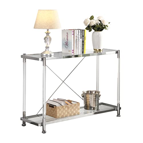 WAQINBR Silver Narrow Console Table Sofa Table for Living Room, Entryway Table with Storage, Acrylic Sofa Table Narrow Long with Tempered Glass Top, 43.3" W Rectangular Glass Table… WAQINBR