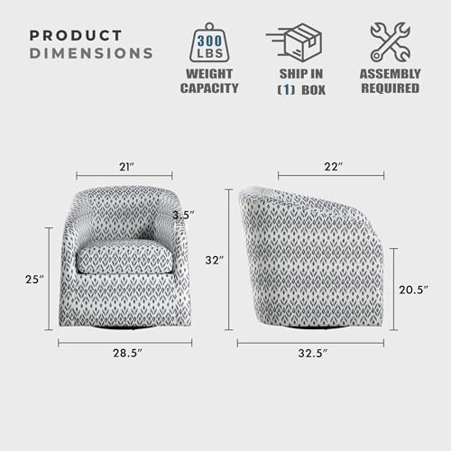 Lexicon Swivel Accent Chair, Fabric Barrel Chair with Solid Wood Frame and Metal Base, Upholstered Arm Chair, Swivel Sofa Chair Modern Reading Chair for Living Room/Office/Apartment, Multi-Color Lexicon