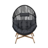 Grand patio Outdoor & Indoor Egg Chair 2PC, PE Wicker Open Weave Wood Grain Finish Oversized Egg Cocoon Chairs with Stand Lounge Chair Comfortable for Front Porch, Living Room, Bedroom (Dark Grey 2PC) Grand patio