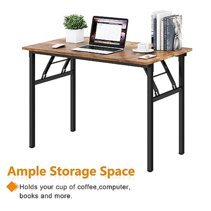 Need Folding Desk for Home Office 39-3/8 inch Length Modern Folding Table Computer Desk No Install Needed Rustic Brown Desktop Black Frame AC5FB(100 * 60) - WoodArtSupply