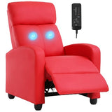 FDW Recliner Chair Massage Chair Reading Chair Reclining Sofa Home Theater Seating with Lumbar Support Massage and Padded Backrest for Living Room and Bedroom (Leather, Red)