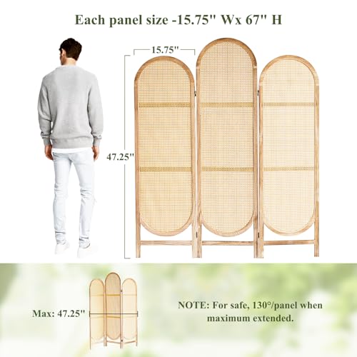 Leesinwing Room Divider Panel, 3 Panel Roomdivider Wall, Wood Room Dividers and Folding Privacy Screens, Rattan Partition Room Dividers, Privacy Dividers for Rooms, Bedroom, Dining Room, Light Brown Leesinwing