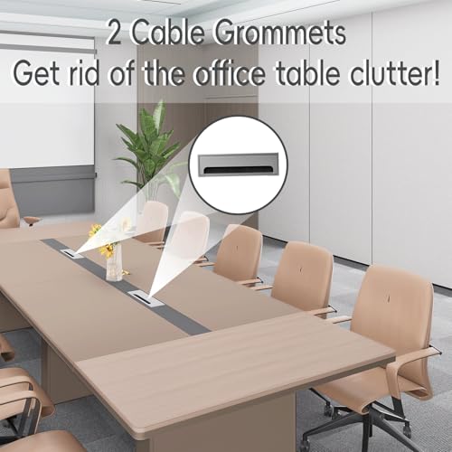 SNKBOAT Conference Table for 12 People, 141.73 in Long Business Tables, Large Rectangle Meeting Seminar Table, Training Table with Thickened Top,2Two Grommets, for Home Office, Studio, Business SNKBOAT