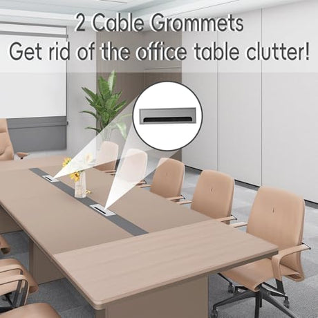 SNKBOAT Conference Table for 12 People, 141.73 in Long Business Tables, Large Rectangle Meeting Seminar Table, Training Table with Thickened Top,2Two Grommets, for Home Office, Studio, Business SNKBOAT