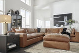 Signature Design by Ashley Emilia Modern Modular Leather Match 5-Piece Sectional with Loose Back Cushions and 2 Bolster Pillows, Light Brown Signature Design by Ashley