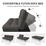 Vipbear Convertible Futon Sofa Bed,Grey Linen Futon Couch with Detachable Cushion,Adjustable Backrest & Armrest,Modern Small Recliner Loveseat Sleeper Couch for Living Room,Office,Apartment Vipbear