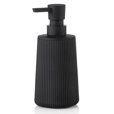 Small Soap Dispenser for Bathroom and Kitchen, Modern Farmhouse Striped Style Plastic Hand Soap Dish Soap Dispenser with Pump Matte Black YAUKPH