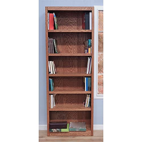 BOWERY HILL 84" Traditional Wood Bookcase with Adjustable Shelves in Dry Oak Finish - WoodArtSupply