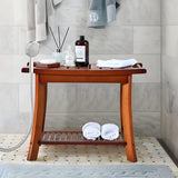Jekruiet Teak Shower Chair Stool, 24 Inch Shower Bench Seat, Wooden Bathroom Bench with Storage Shelf for Adults, Elderly, Disabled Indoor & Outdoor Use Jekruiet
