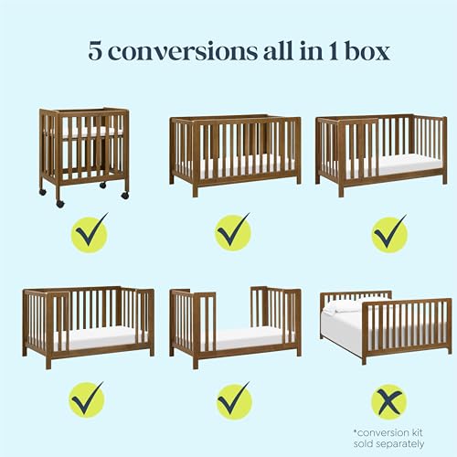 DaVinci Carter's Colby Grow 6-in-1 Convertible Bassinet to Crib in Walnut, GREENGUARD Gold Certified, Removable Wheels DaVinci