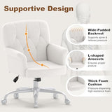 Keratee Comfy Home Office Desk Chair, Upholstered Fuzzy Vanity Chair with Wheels and Arms, Modern Adjustable Swivel Computer Seat for Living Room, Bedroom, Make Up, Home Office, White Keratee