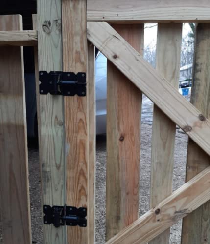 2 Pack Self Closing Gate Hinges for Wooden Fences Heavy Duty Solid Vinyl Fence Gate Closer Hinges with 22 Screws Swing Adjuster Tool 90 Degree Tension Boerboel Gate Hardware Kit Black Finish HILLMASTER