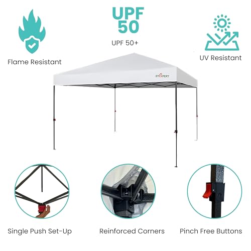 BTEXPERT 10x10ft 1-Person Setup Instant Pop Up Canopy Tent, One Touch Portable Commercial Shelter Outdoor Gazebo 1-Button Push Carrying Wheeled Bag for Home Party Deck Beach Wedding Camping Backyard BTEXPERT