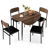 Giantex 5-Piece Dining Table Set for 4, 43.5" Round Kitchen Table and 4 Upholstered Dining Chairs with Drop Leaf Tabletop, Sturdy Metal Frame, Space Saving Farmhouse Dinette Set for Dinette Dinner Giantex