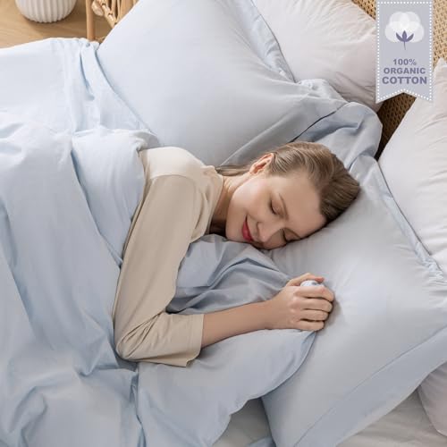 Yibeizi Light Blue 100% Washed Cotton Linen Like Duvet Cover Set Full Size, 3 Pieces, 1 Duvet Cover 80x90 Inches and 2 Pillow Shams, Soft Breathable Comforter Covers Zipper Closure Yibeizi