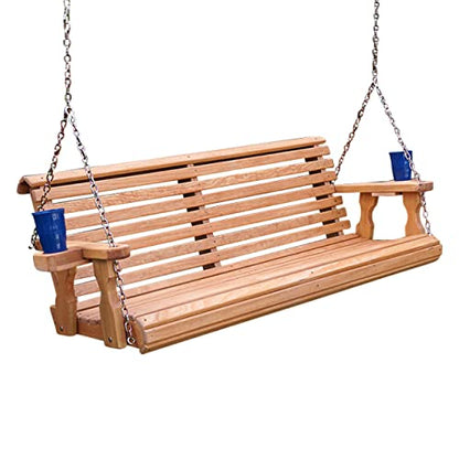 Amish Casual Heavy Duty 800 Lb Roll Back 5ft. Treated Porch Swing with Cupholders - Cedar Stain - WoodArtSupply