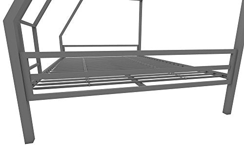 Novogratz Maxwell Metal Bunk Bed Frame for Kids and Teens, with Angled Ladder, High Guardrail and Metal Slats, No Boxspring Required, Underbed Storage Space, Twin-Over-Full, Gray Novogratz