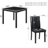 Trygoal Dining Table Set for 4, 5-Piece Dining Room Table Set with Square Crystal Decoration Table & 4 Upholstered Backrest Chairs, Counter Height Kitchen Sets with Faux Wood Grain Design, Black Trygoal