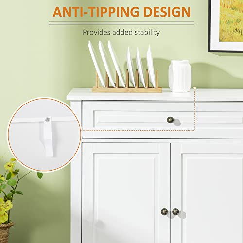 HOMCOM Sideboard Buffet Cabinet, Modern Buffet Cabinet with Storage and 2 Drawers, Coffee Bar Station with Adjustable Shelves for Kitchen, Entryway, White HOMCOM