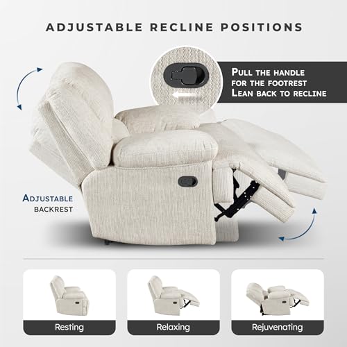 Lexicon Manual Reclining Chair-Textured Microfiber Wall Hugger Recliner, Tab Pull Reclining, Pillow Top Arms, for Living Room/Theater Seating/Apartment, Easy Assembly, Vanilla Beige