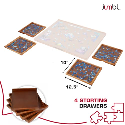 Jumbl 1000-Piece Puzzle Board | 23” x 31” Wooden Jigsaw Puzzle Table with 4 Removable Storage & Sorting Drawers | Smooth Plateau Fiberboard Work Surface & Reinforced Hardwood | for Games & Pu - WoodArtSupply