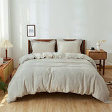 Simple&Opulence 100% Linen Duvet Cover Set 3pcs Basic Style Natural French Washed Flax Solid Color Soft Breathable Farmhouse Bedding with Button Closure - Linen, King Simple&Opulence