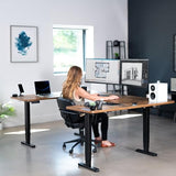 VIVO Large U-Shaped 83 x 60 in Electric Standing Desk, Memory Height Adjustment, Rustic Vintage Brown Top Black Frame, DESK-E4UBN VIVO