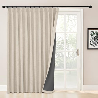 StangH Full Blackout Linen Curtains 84 inches Long, Extra Wide Pinch Pleated Living Room Darkening Drape Neutral Boho Energy Saving Sliding Door for Home Office, W72 x L84, 1 Panel