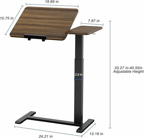 Ywin Medical Adjustable Tilt Overbed Bedside Table with Wheels, Swivel Portable Tray Table(27.6" W x 15.8" D), Small Standing Desk for Bedroom, Hospital, Couch, Office Use,Black Ywin